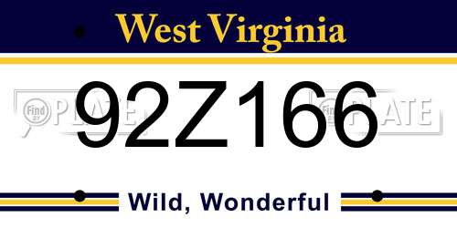 92Z166 West Virginia License Plate