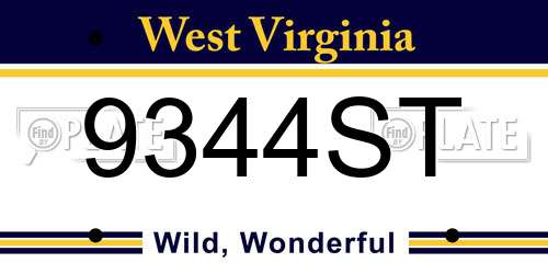 9344ST West Virginia License Plate