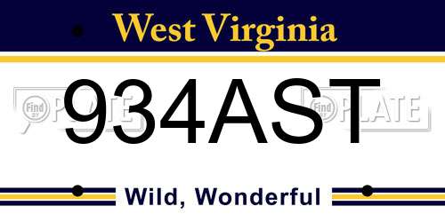 934AST West Virginia License Plate