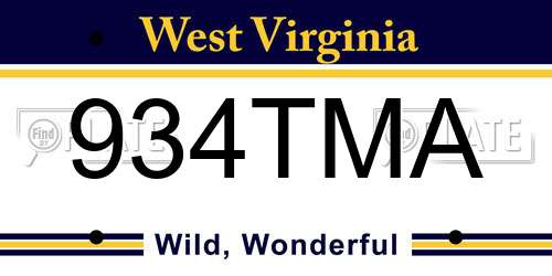 934TMA West Virginia License Plate