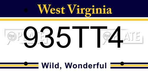 935TT4 West Virginia License Plate