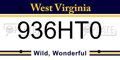 936HT0 West Virginia License Plate