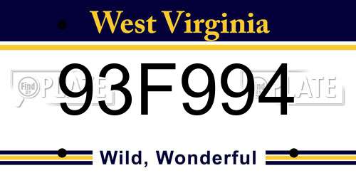 93F994 West Virginia License Plate