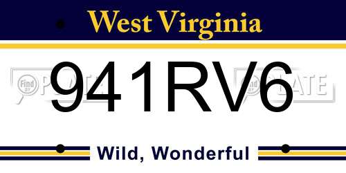 941RV6 West Virginia License Plate