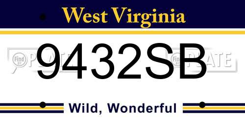 9432SB West Virginia License Plate