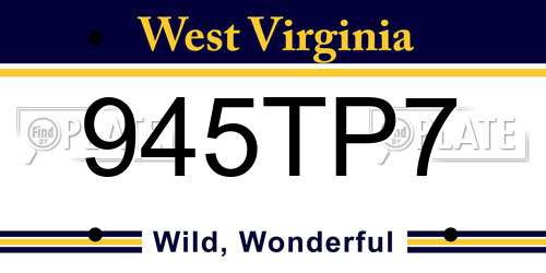 945TP7 West Virginia License Plate