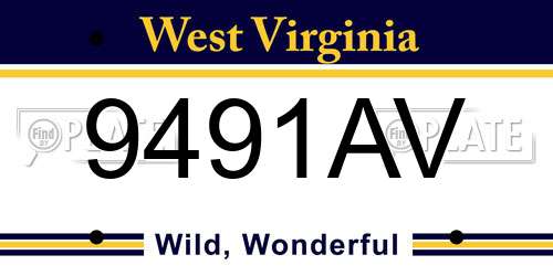 9491AV West Virginia License Plate