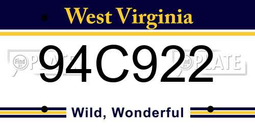 94C922 West Virginia License Plate