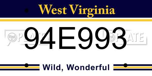 94E993 West Virginia License Plate