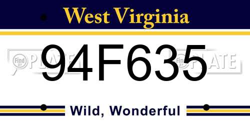 94F635 West Virginia License Plate