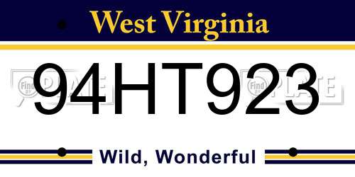 94HT923 West Virginia License Plate
