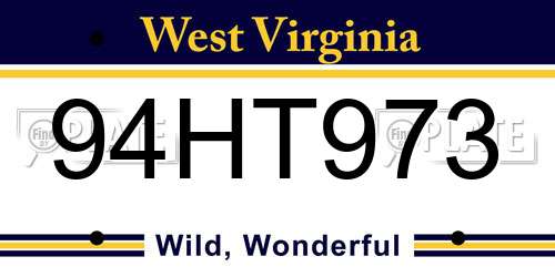 94HT973 West Virginia License Plate