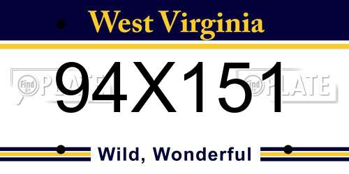 94X151 West Virginia License Plate