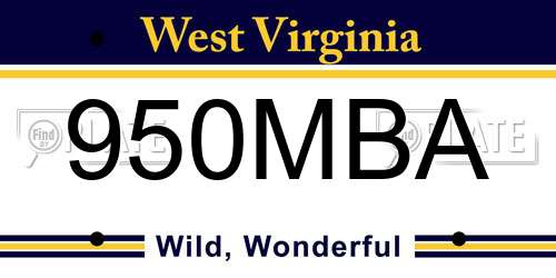 950MBA West Virginia License Plate