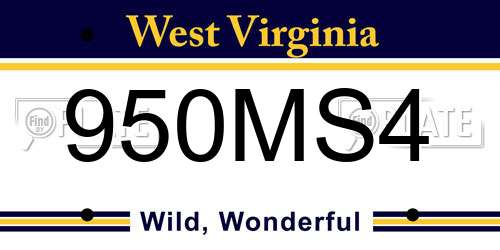 950MS4 West Virginia License Plate