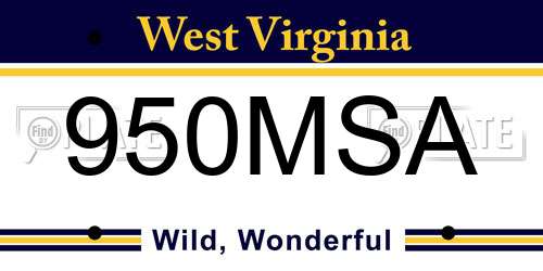 950MSA West Virginia License Plate