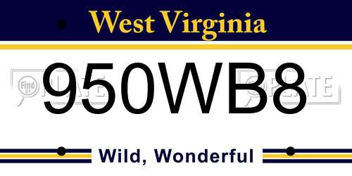 950WB8 West Virginia License Plate