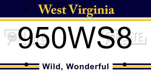 950WS8 West Virginia License Plate