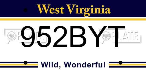 952BYT West Virginia License Plate