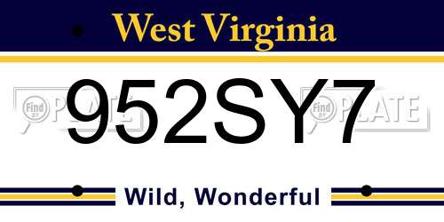 952SY7 West Virginia License Plate