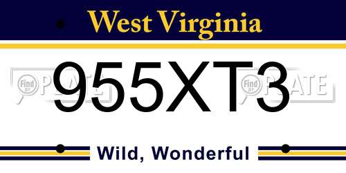 955XT3 West Virginia License Plate