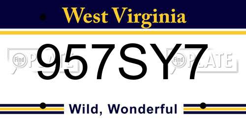 957SY7 West Virginia License Plate