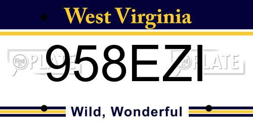 958EZI West Virginia License Plate