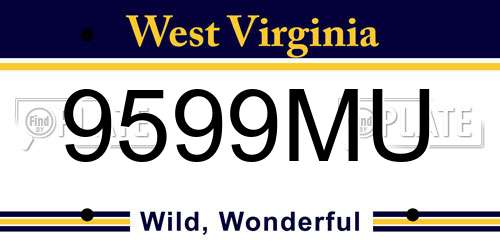 9599MU West Virginia License Plate