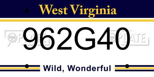 962G40 West Virginia License Plate