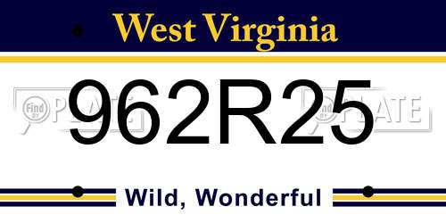 962R25 West Virginia License Plate