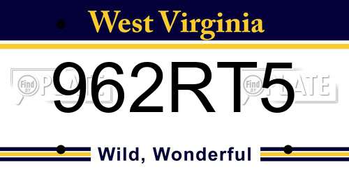 962RT5 West Virginia License Plate