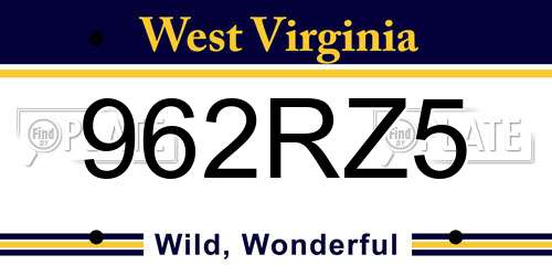 962RZ5 West Virginia License Plate