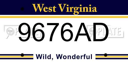 9676AD West Virginia License Plate