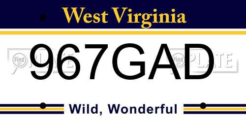 967GAD West Virginia License Plate