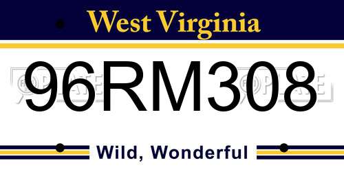 96RM308 West Virginia License Plate