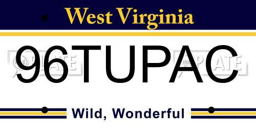 96TUPAC West Virginia License Plate