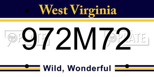 972M72 West Virginia License Plate