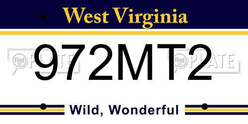 972MT2 West Virginia License Plate