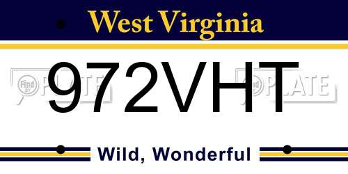 972VHT West Virginia License Plate