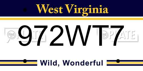 972WT7 West Virginia License Plate