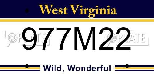 977M22 West Virginia License Plate
