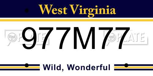 977M77 West Virginia License Plate