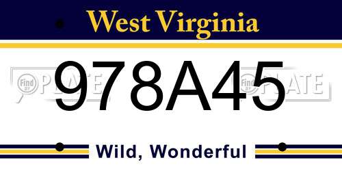 978A45 West Virginia License Plate