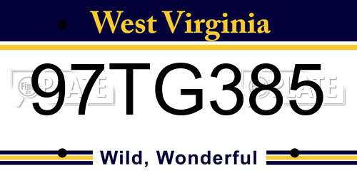 97TG385 West Virginia License Plate
