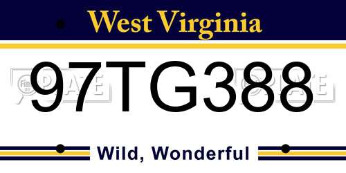97TG388 West Virginia License Plate