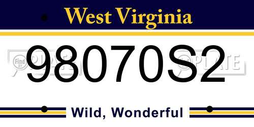 98070S2 West Virginia License Plate