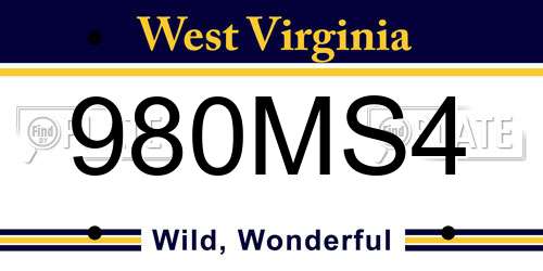 980MS4 West Virginia License Plate