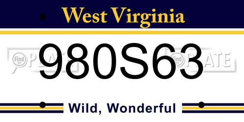 980S63 West Virginia License Plate