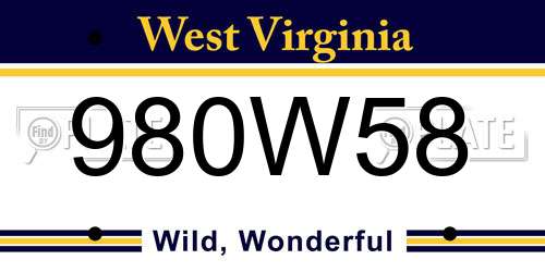 980W58 West Virginia License Plate