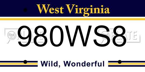 980WS8 West Virginia License Plate